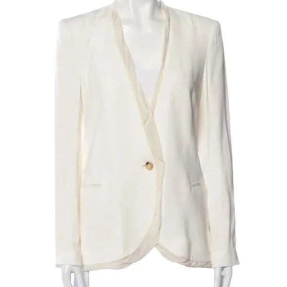 Helmut Lang | The 'Relic'  Crepe Jacket w/ Silk Chiffon Trim in Ivory - 6 - Picture 4 of 11